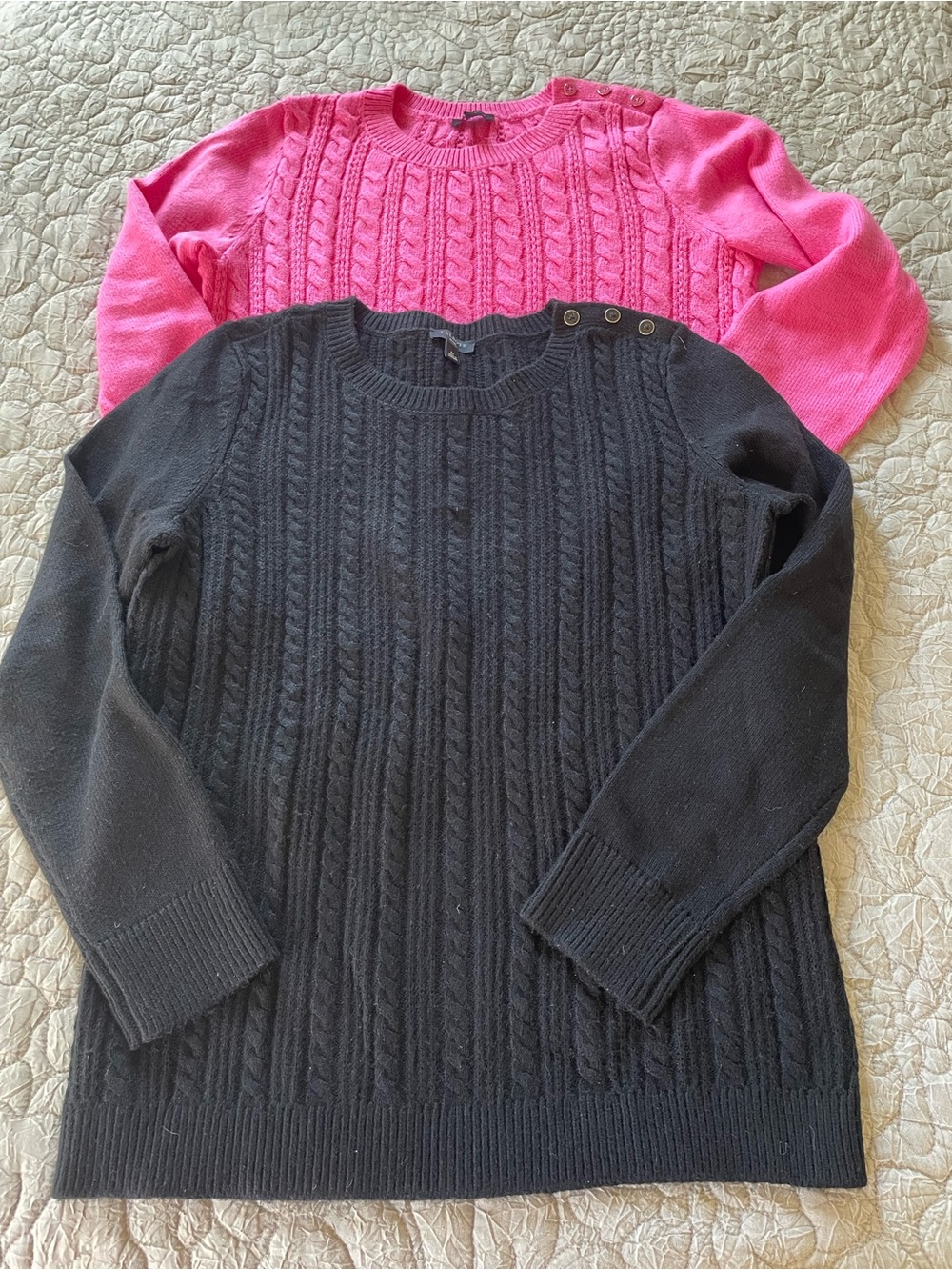 Set of 2 Talbots Pink And Black Cable Knit Crewneck Sweater Pullover Sz S Petite